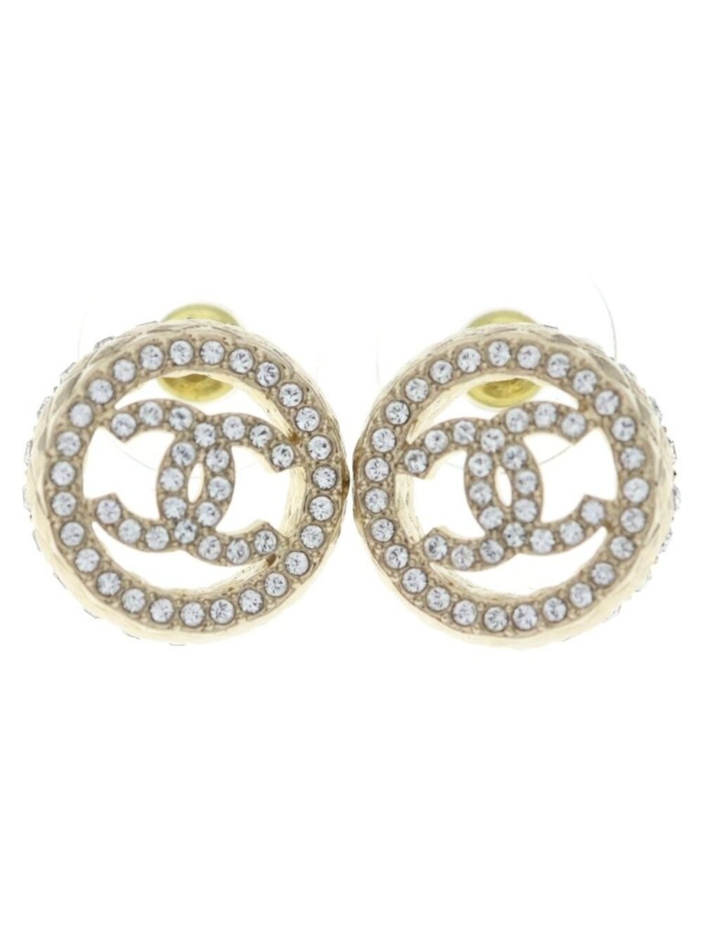 Chanel CC Logo Rhinestone Earrings Gold
